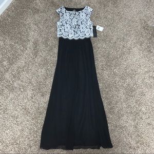 Aidan Mattox black and white lace long dress